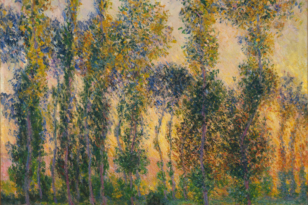 Claude Monet - Pappeln in Giverny bei Sonnenaufgang  , Glasbild