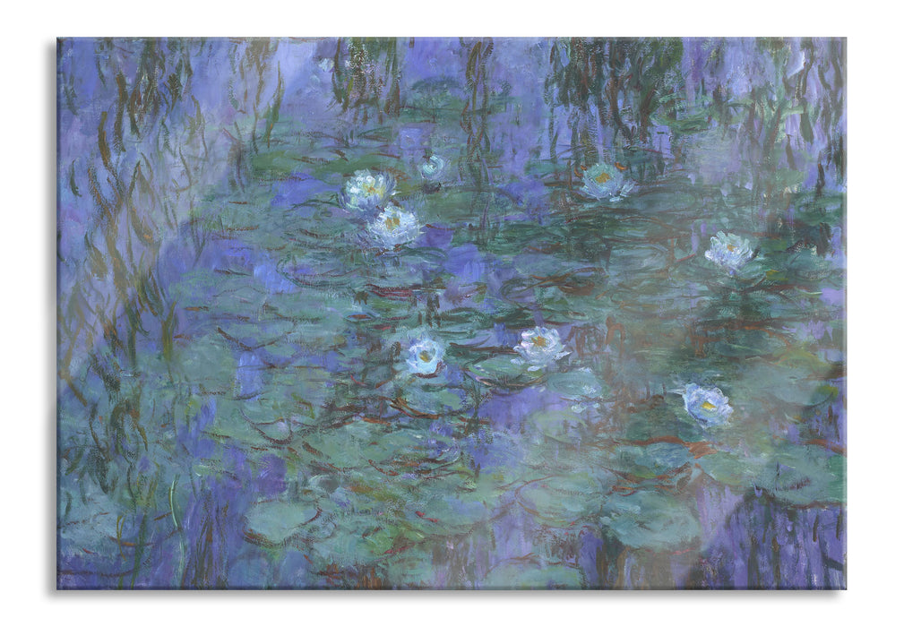Pixxprint Claude Monet - Seerosen auf blaues Wasser , Glasbild