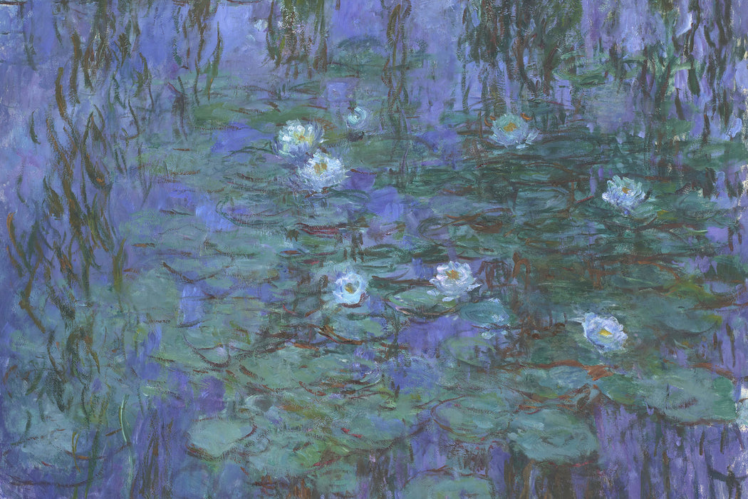 Claude Monet - Seerosen auf blaues Wasser , Glasbild