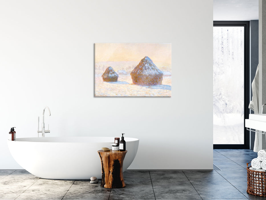 Claude Monet - Heuschober Schneeeffekt , Glasbild