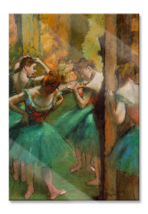 Pixxprint Edgar Degas - Tänzerinnen pink und grün , Glasbild