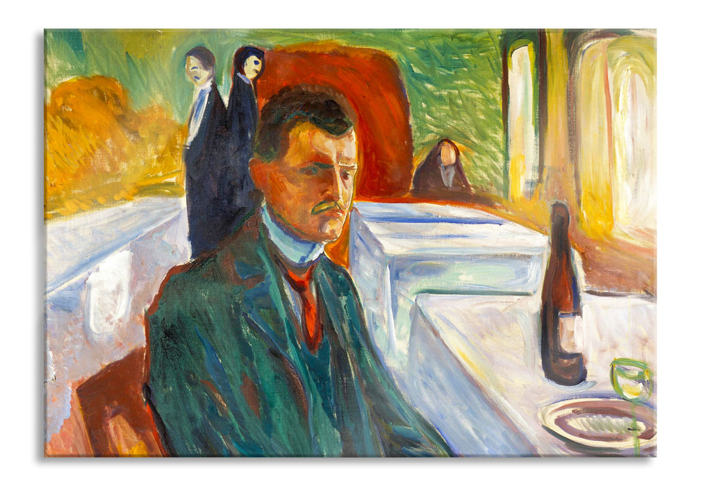 Edvard Munch - Selbstpotrait mit einer Flasche Wein , Glasbild