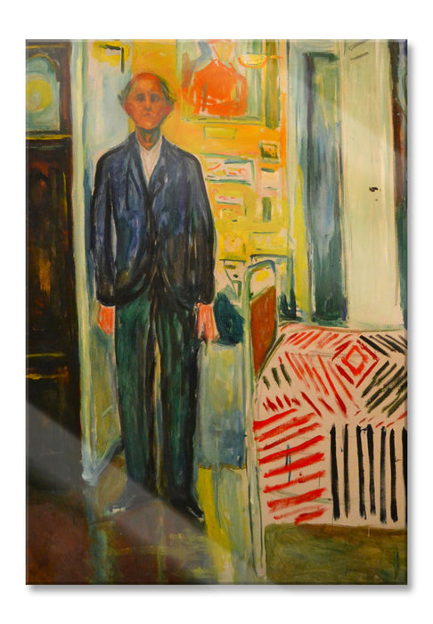 Pixxprint Edvard Munch - Selbstbildnis zwischen Uhr und Bett , Glasbild