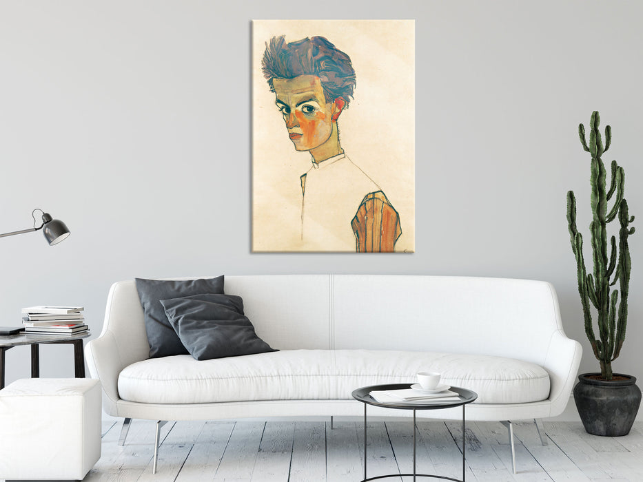 Egon Schiele - Selbstportrait , Glasbild