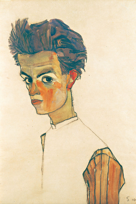 Egon Schiele - Selbstportrait , Glasbild