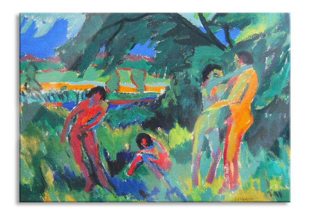 Pixxprint Ernst Ludwig Kirchner - Spielende nackte Menschen , Glasbild
