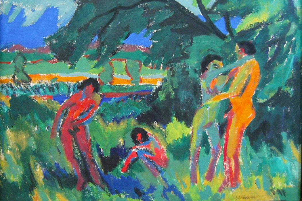 Ernst Ludwig Kirchner - Spielende nackte Menschen , Glasbild