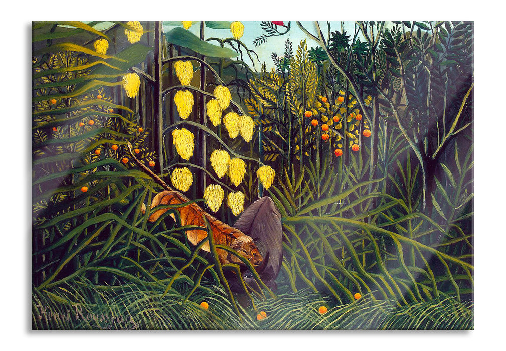 Pixxprint Henri Rousseau - Kampf zwischen Tiger und Büffel, Glasbild