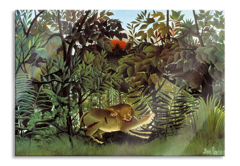 Pixxprint Henri Rousseau - Hungriger Löwe, Glasbild