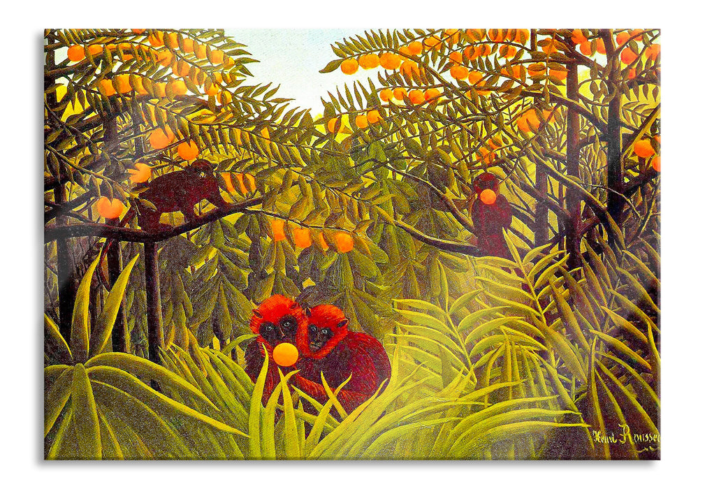 Pixxprint Henri Rousseau - Affen in den Orangen-Bäumen, Glasbild