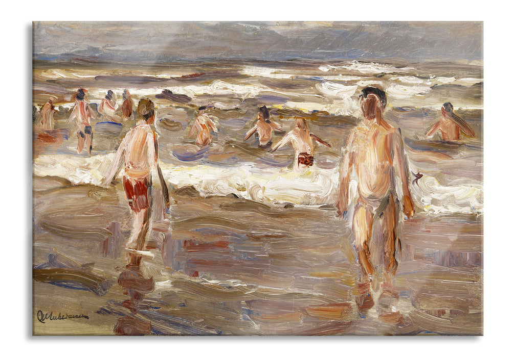 Pixxprint Max Liebermann - Badende Knaben im Meer, Glasbild