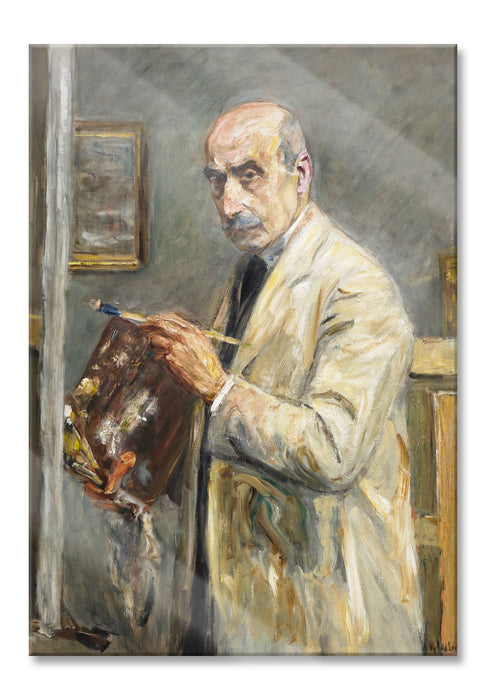 Max Liebermann - Selbstportrait mit Pinsel , Glasbild