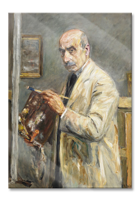 Pixxprint Max Liebermann - Selbstportrait mit Pinsel , Glasbild