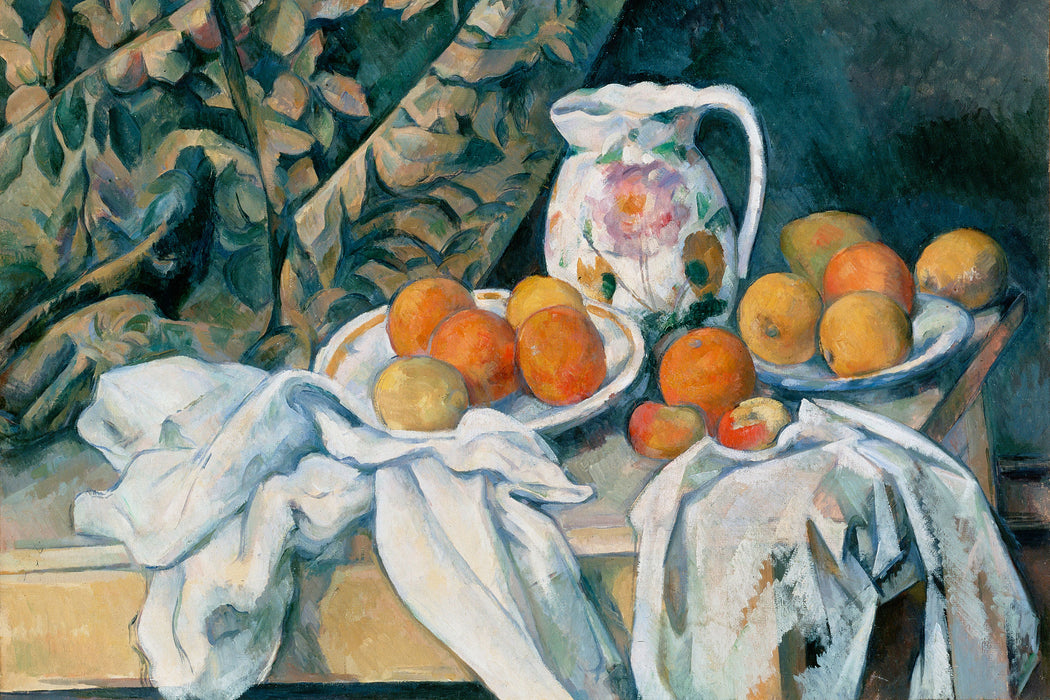 Paul Cézanne - Stillleben mit Vorhang, Glasbild