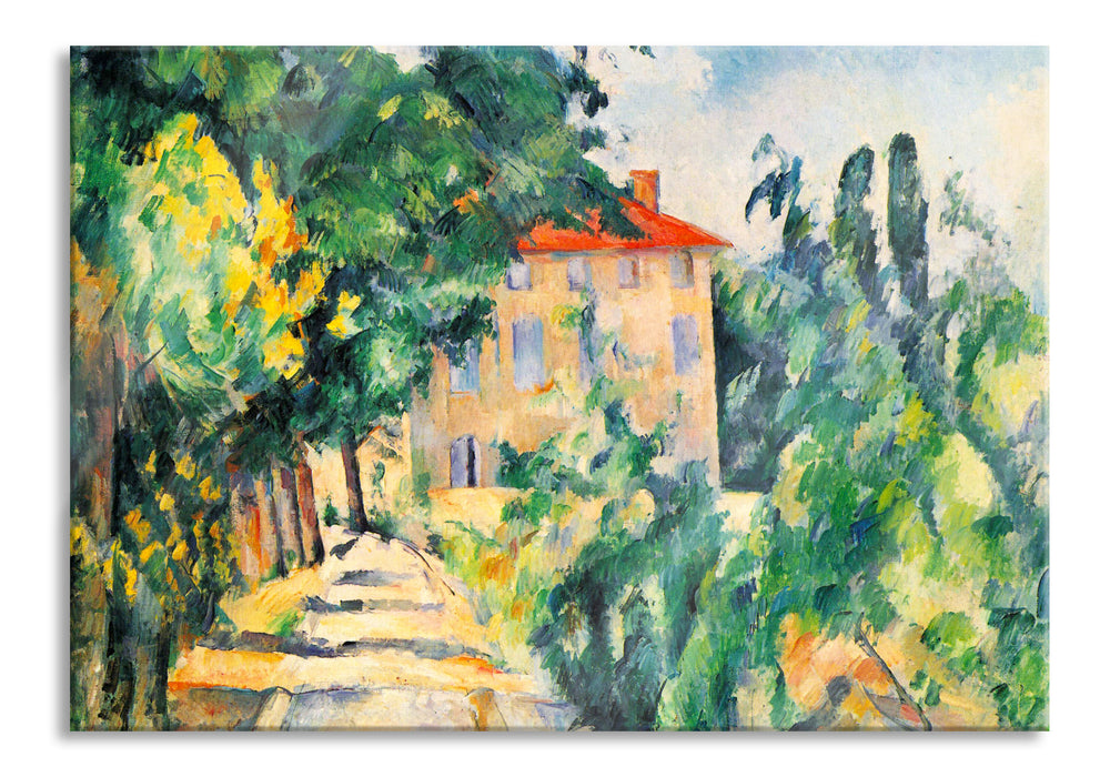 Paul Cézanne - Haus mit rotem Dach , Glasbild