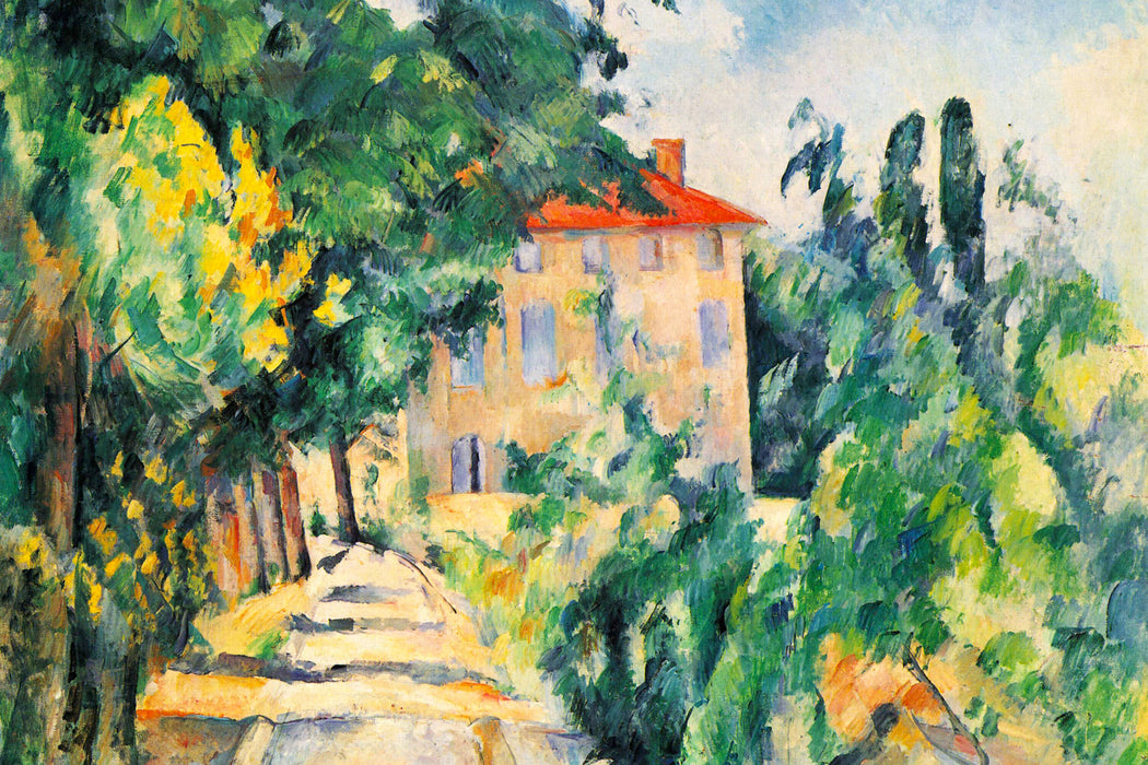 Paul Cézanne - Haus mit rotem Dach , Glasbild