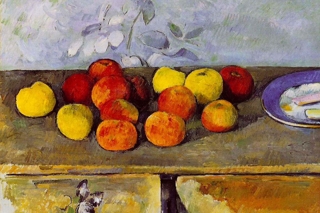 Paul Cézanne - Stillleben mit Äpfeln und Gebäck, Glasbild