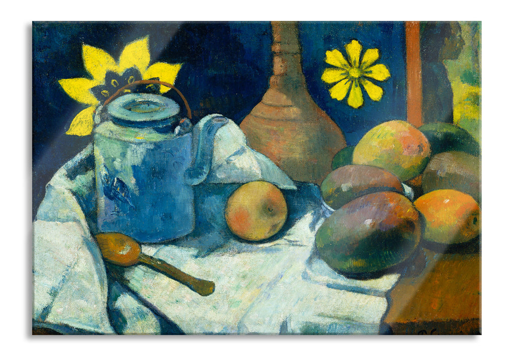 Pixxprint Paul Gauguin - Stillleben mit Tee-Kanne und Früchten , Glasbild