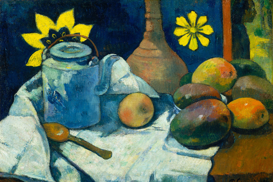 Paul Gauguin - Stillleben mit Tee-Kanne und Früchten , Glasbild