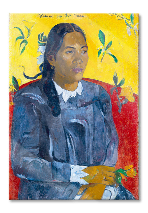 Paul Gauguin - Frau mit Blume , Glasbild