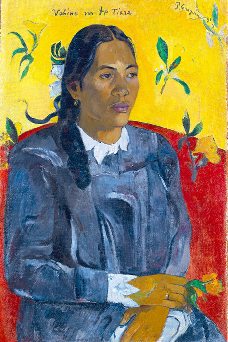 Paul Gauguin - Frau mit Blume , Glasbild
