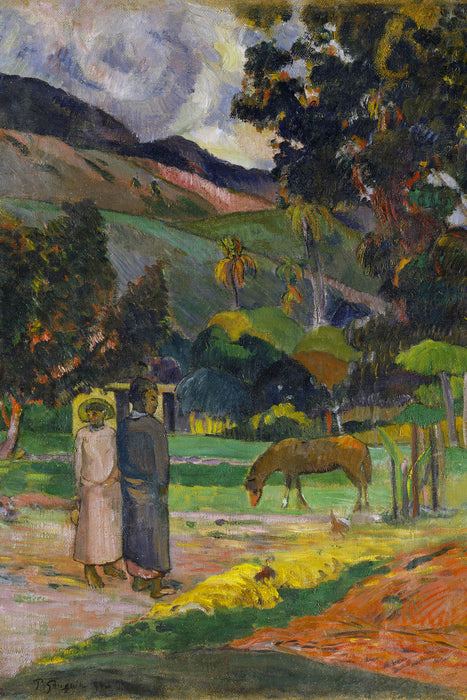 Paul Gauguin - Tahitische Landschaft , Glasbild