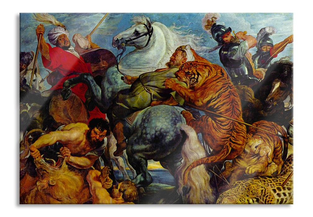 Peter Paul Rubens - Tiger- und Löwenjagd , Glasbild