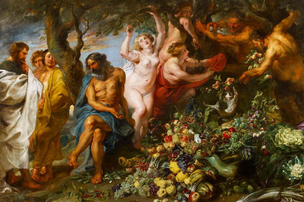 Peter Paul Rubens - Pythagoras verteidigt die vegetaris, Glasbild