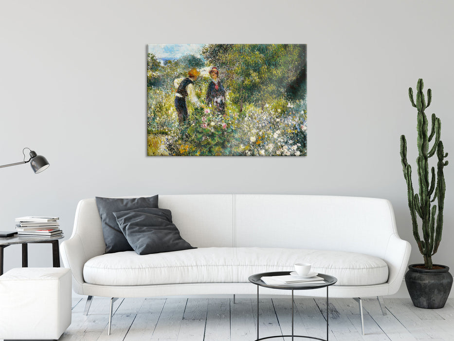 Pierre-Auguste Renoir - Blumen pflücken , Glasbild
