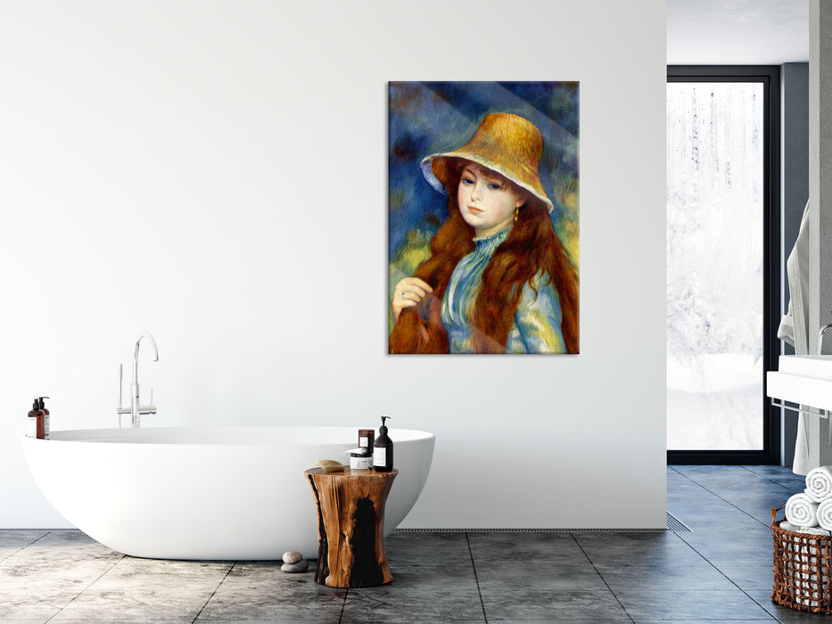 Pierre-Auguste Renoir - Mädchen mit Strohhut , Glasbild