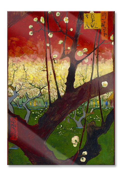 Pixxprint Vincent Van Gogh - Blühender Pflaumenbaumnach Hiroshi, Glasbild