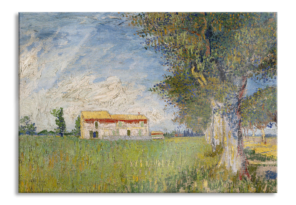 Pixxprint Vincent Van Gogh - Bauernhaus im Weizenfeld , Glasbild