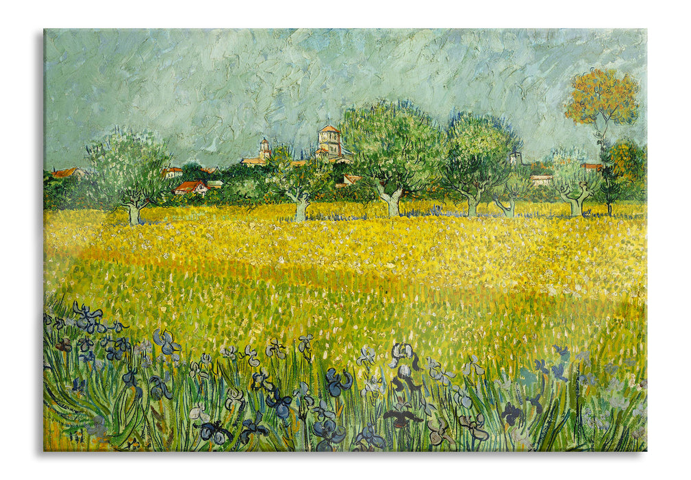 Vincent Van Gogh - Feld mit Blumen in der Nähe von Arle, Glasbild