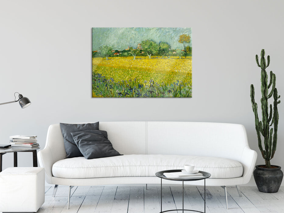 Vincent Van Gogh - Feld mit Blumen in der Nähe von Arle, Glasbild