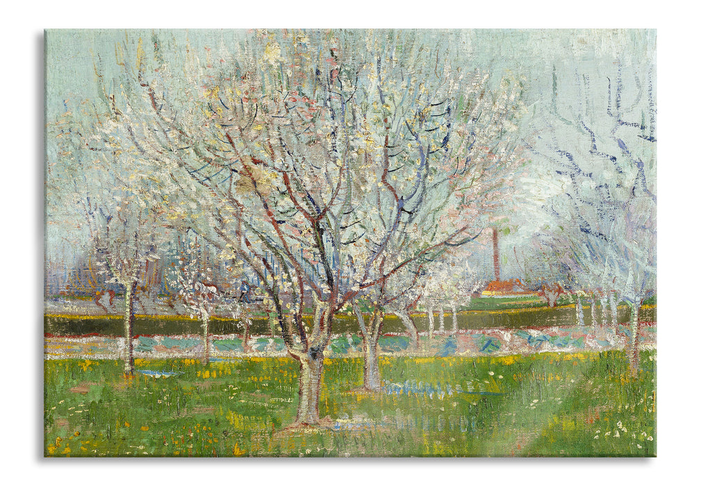 Pixxprint Vincent Van Gogh - Blühender Obstgarten Pflaumenbaum , Glasbild
