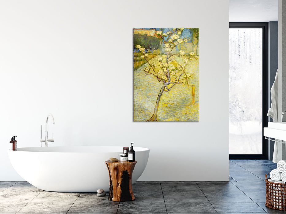 Vincent Van Gogh - Blühender kleiner Birnenbaum , Glasbild