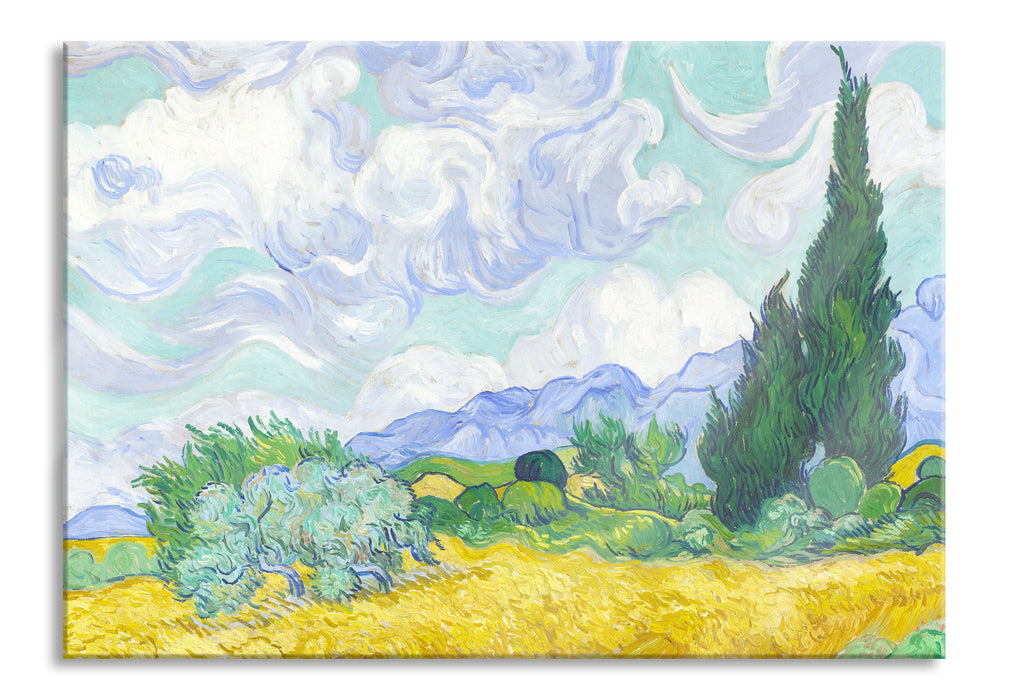 Vincent Van Gogh - Weizenfeld mit Zypressen , Glasbild