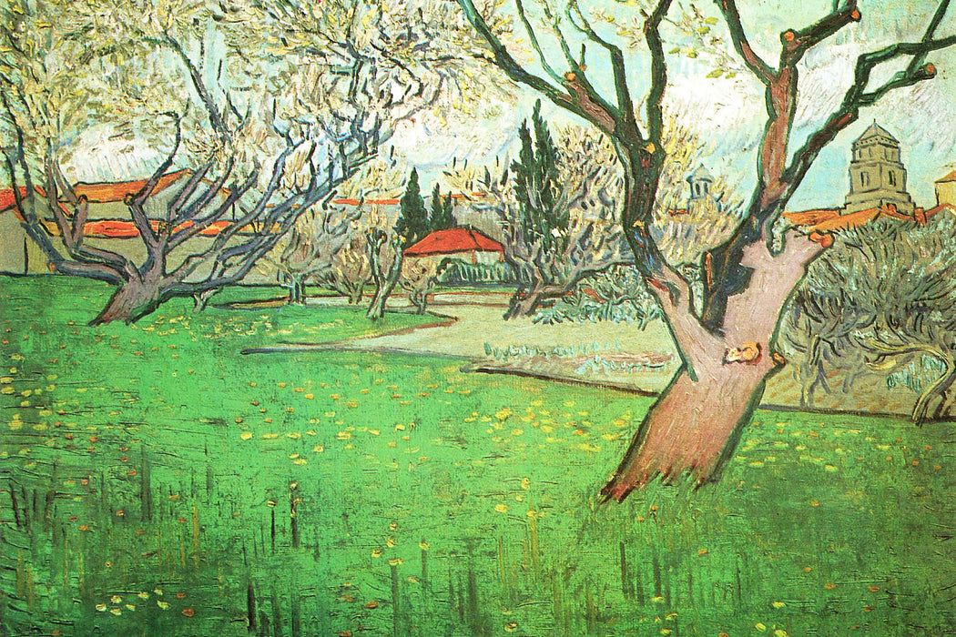 Vincent Van Gogh - Blühende Obstgärten Blick auf Arles, Glasbild