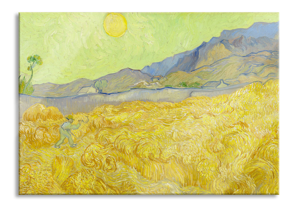 Pixxprint Vincent Van Gogh - Weizenfeld mit Mäher , Glasbild