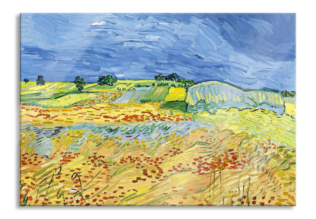 Pixxprint Vincent Van Gogh - Weizenfeld mit stürmischem Himmel , Glasbild
