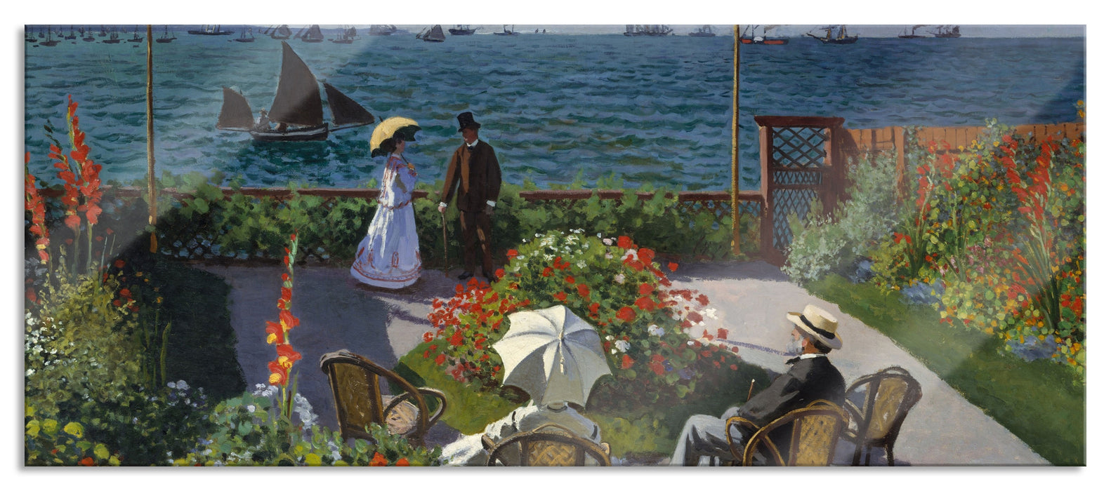 Pixxprint Claude Monet - Garten in Sainte-Adresse, Glasbild Panorama