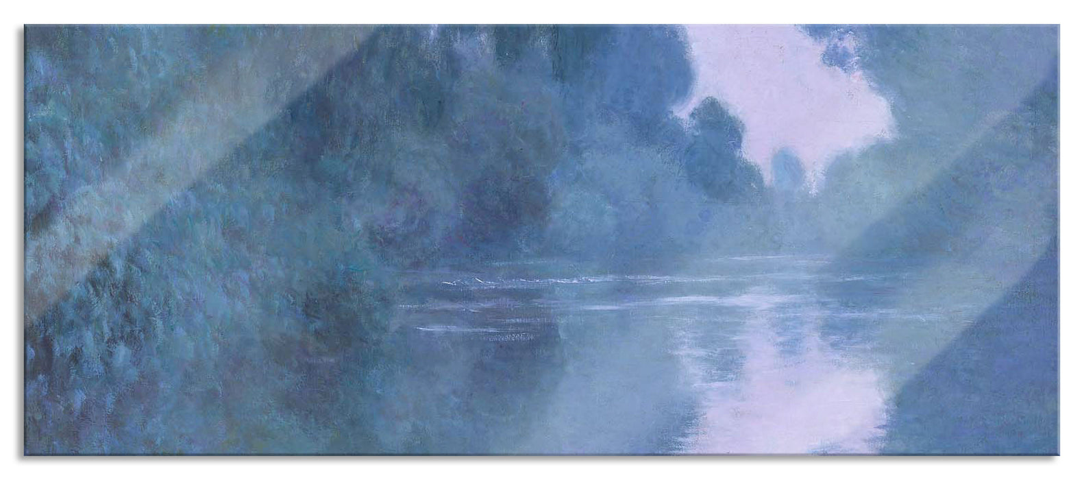 Pixxprint Claude Monet - Morgen an der Seine nahe Giverny, Glasbild Panorama