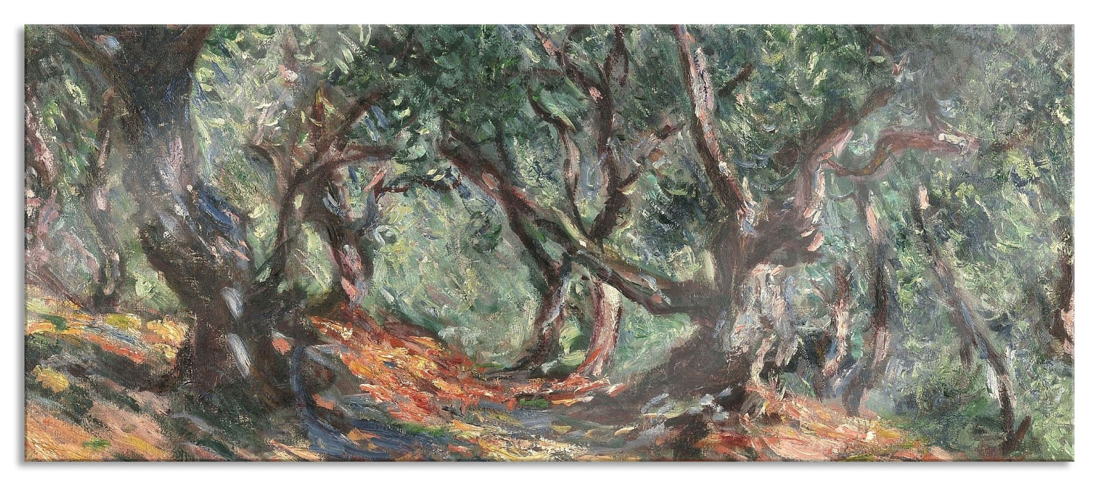 Pixxprint Claude Monet - Die Bodmer Eiche Fontainebleau, Glasbild Panorama