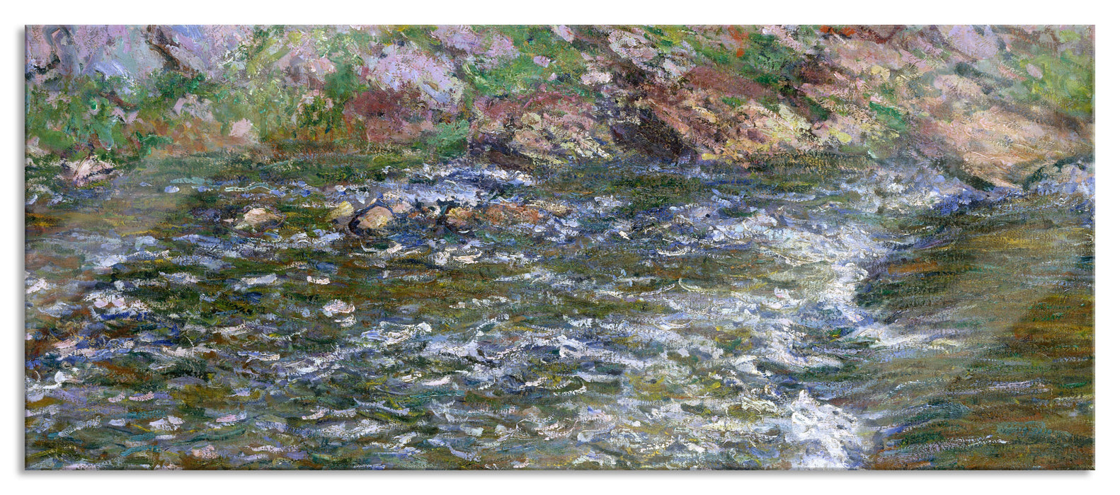 Pixxprint Claude Monet - Stromschnellen an der Petite Cremes, Glasbild Panorama