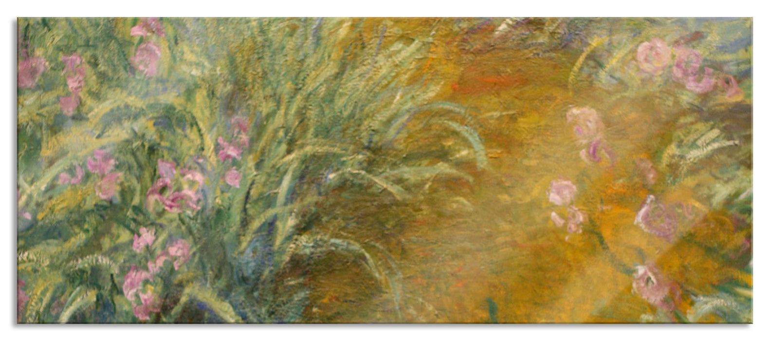 Pixxprint Claude Monet - Weg durch die Schwertlilien, Glasbild Panorama