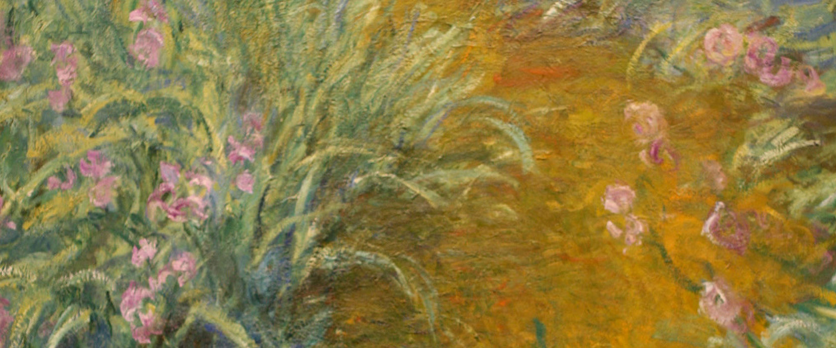 Claude Monet - Weg durch die Schwertlilien, Glasbild Panorama