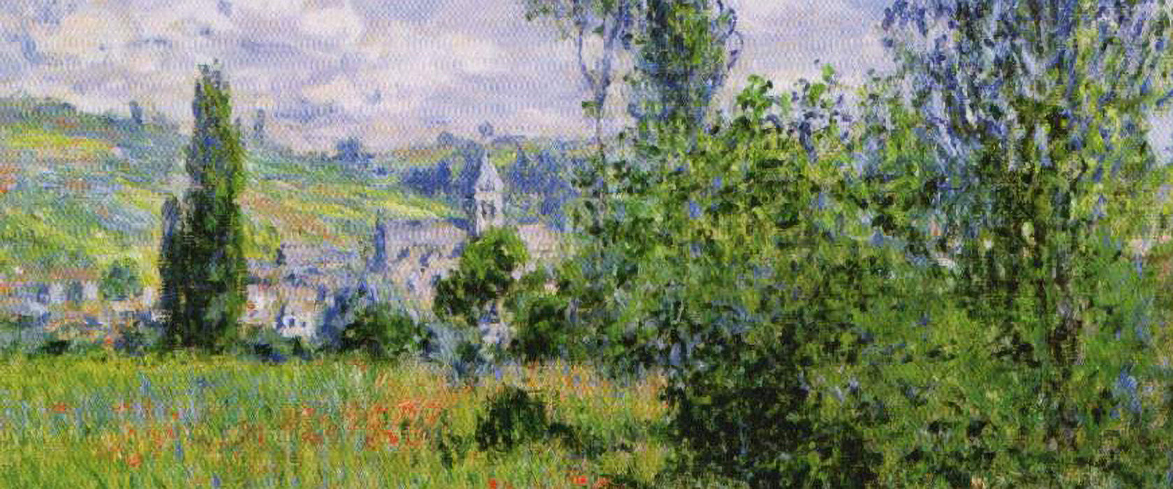 Claude Monet - Aussicht von Vétheuil- Impression, Glasbild Panorama