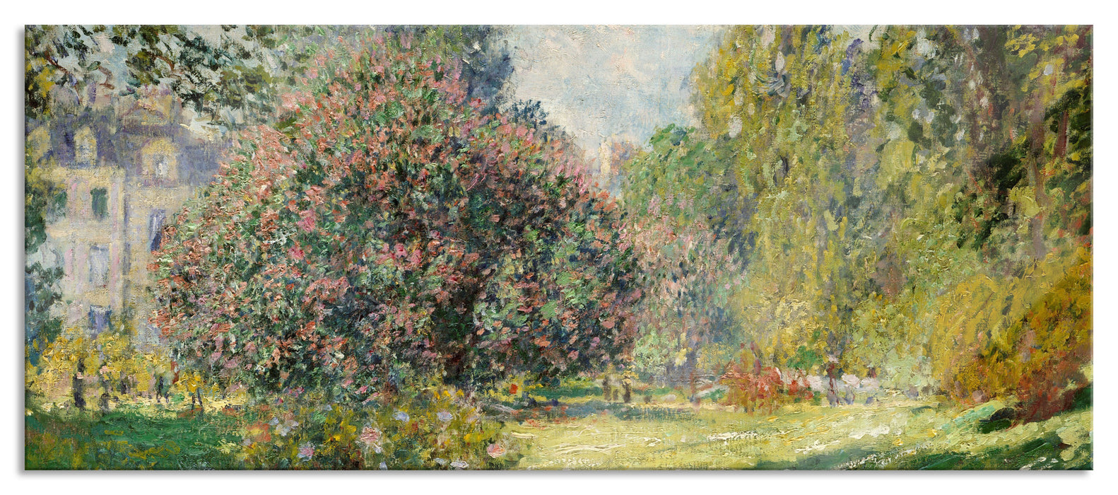 Pixxprint Claude Monet - Landschaft am Park Monceau, Glasbild Panorama