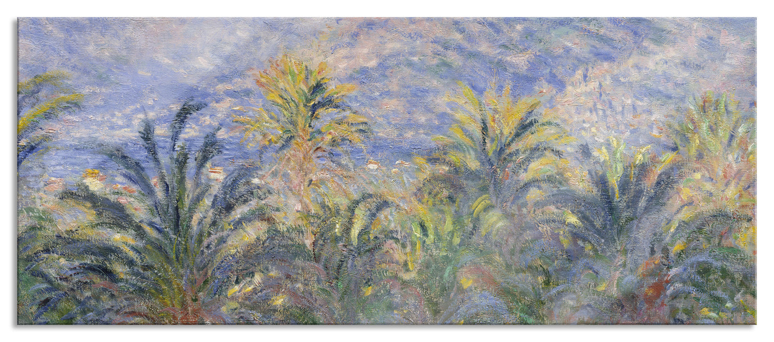 Pixxprint Claude Monet - Palmen in Bordighera, Glasbild Panorama