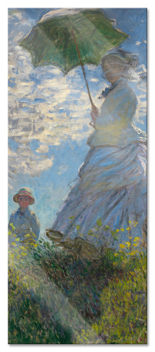 Claude Monet - Frau mit Sonnenschirm, Glasbild Panorama